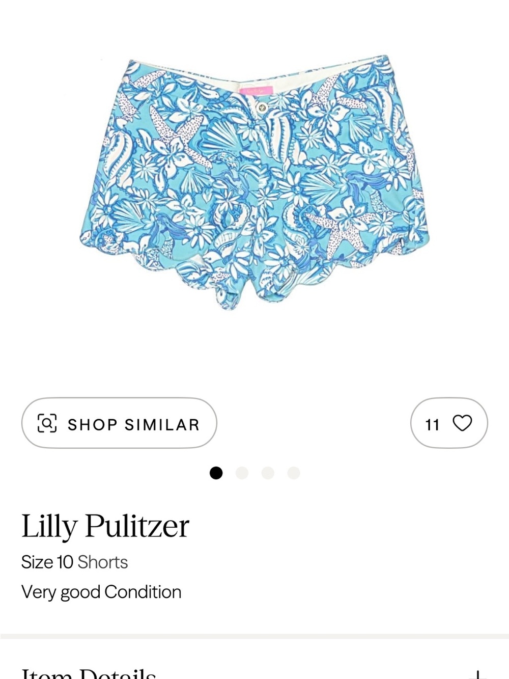 Lilly Pulitzer Blue and White Floral Scallop Hem Shorts